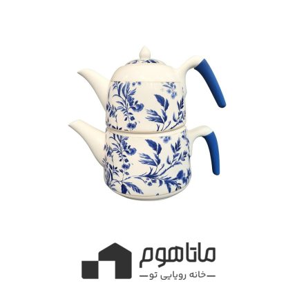 کتری قوری چینی ریوالد مدل بیرمنگام - 2 لیتر -گل آبی کبود