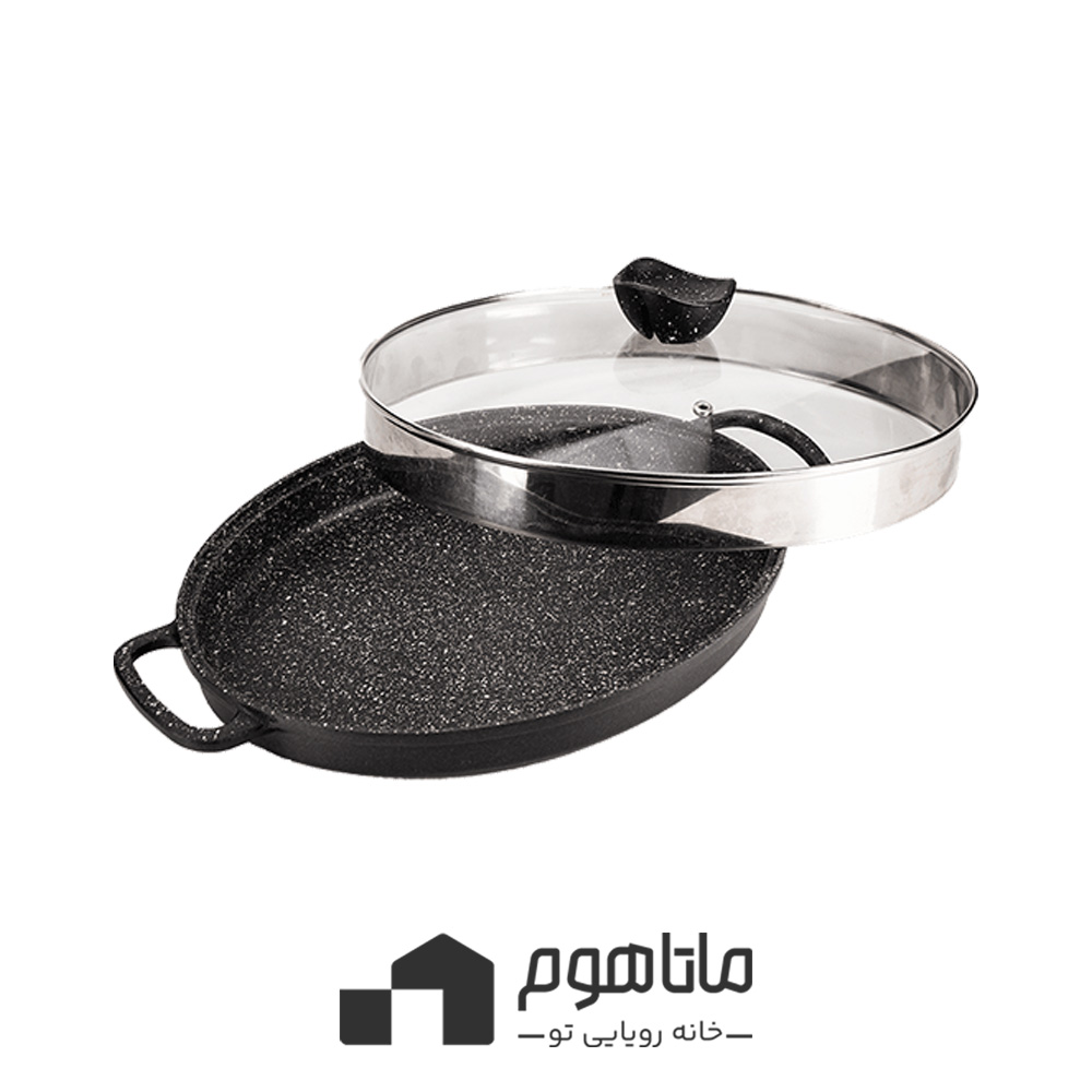 ma988-1-3 تابه چدن بیضی مدل angle (با درب شیشه)