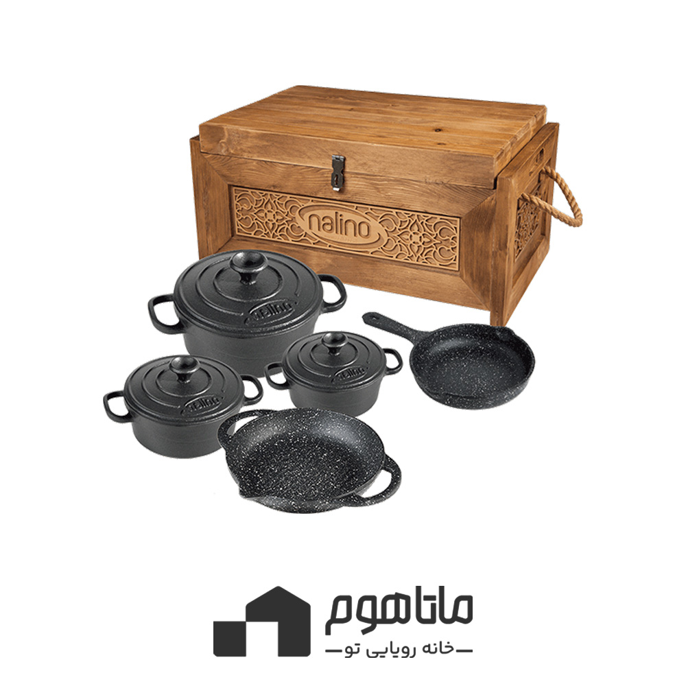 ma995-3 سرویس چدن 8 پارچه مدل فیکو با جعبه چوبی